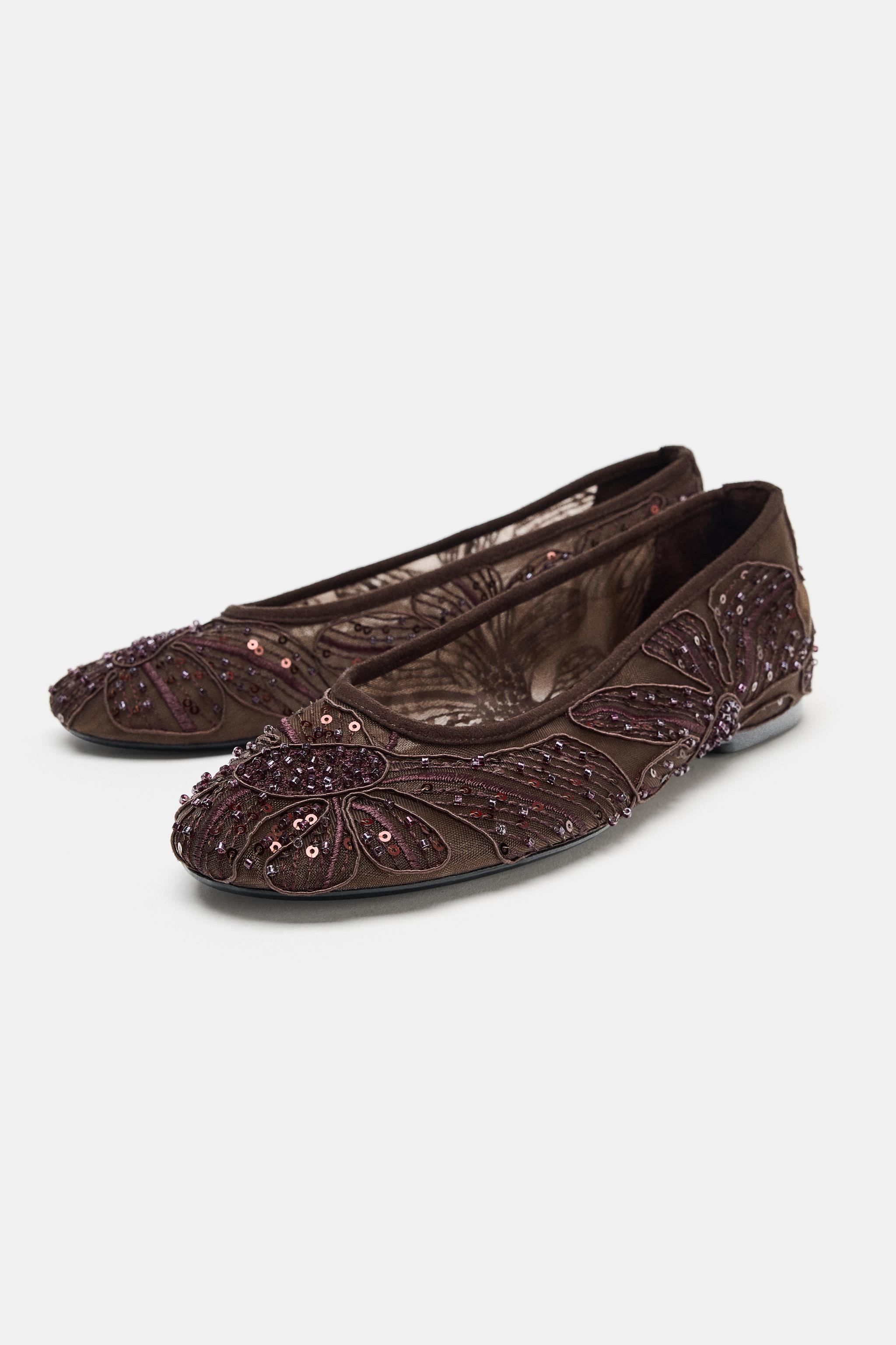 EMBROIDERED MESH BALLET FLATS